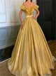 Sweep Train Golden Evening Dresses