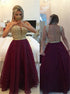 A Line Illusion V Neck Sleeveless Burgundy Chiffon Prom Dress With Appliques LBQ3019