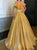 A Line Gold Off the Shoulder Sequins Pleats Prom Dresses 