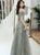 A Line Gray Green Tulle Lace Up Prom Dresses 