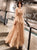 A Line Spaghetti Straps Tulle Champagne Lace Up Ruffles Prom Dresses