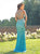 Sweep Train Blue Evening Dresses with Slit