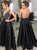 A Line Black V Neck Prom Beading Satin Yarn Prom Dresses