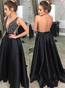 Sweep Train Black Evening Dresses