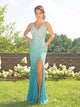 Mermaid Spaghetti Straps V Neck Sequins Criss Cross Prom Dresses