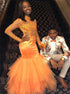 Mermaid Tulle Scoop Neck Appliques Lace Long Sleeves Prom Dresses LBQ4329
