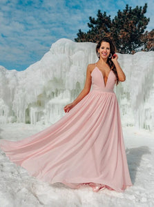 A Line Spaghetti Straps Ruffles Chiffon Sleeveless Floor Length Dresses