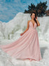 A Line Spaghetti Straps Ruffles Chiffon Sleeveless Floor Length Dresses LBQ3358