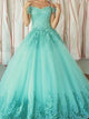 Ball Gown Off the Shoulder Applique Tulle Prom Dresses