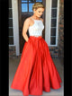 A Line Spaghetti Straps Appliques Satin Prom Dresses with Pockets