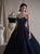 A Line Sweetheart Navy Blue Tulle Prom Dresses