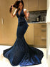 Mermaid Halter Ruffles Sequins Prom Dresses LBQ3456