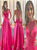 A Line Scoop Pink Beaded Satin Prom Dresses