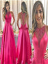 A Line Scoop Pink Beaded Satin Prom Dress LBQ3774