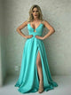 A Line Spaghetti Straps Satin Prom Dresses with Slit 