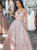 A Line Spaghetti Straps Pink Two Pieces Appliques Tulle Prom Dresses