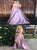 A Line Spaghetti Straps Lilac Pleats Satin Prom Dresses With Split 
