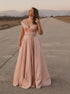 A Line Satin Off the Shoulder Appliques Floor Length Pink Prom Dresses LBQ3378