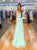 A Line V Neck Tulle Prom Dresses with Beadings