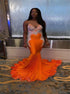 Mermaid V Neck Appliques Beaded Satin Prom Dress LBQ3559