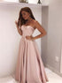 A Line Sweetheart Pink Satin Pleats Prom Dress LBQ4051