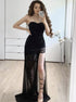 Mermaid Strapless Tulle Black Prom Dress with Slit LBQ4225