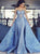 Detachable Train Mermaid Blue Appliques Prom Dresses