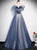 A Line Off the Shoulder Beautiful Blue Tulle Beadings Prom Dresses