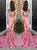 Pink Mermaid Scoop Appliques Satin Prom Dresses