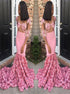 Pink Mermaid Scoop Appliques Satin Prom Dresses LBQ3775