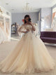 A Line Off the Shoulder Tulle Appliques Prom Dresses