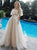 A Line Off the Shoulder Champagne Tulle Appliques Prom Dresses