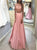 A Line Scoop Lace Long Sleeves Two Piece Satin Prom Dresses