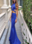 Royal Blue Halter Mermaid Satin Pleats Prom Dresses