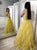 A Line Scoop Appliques Yellow Tulle Prom Dresses