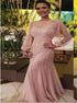 Scoop Sequined Mermaid Tulle Prom Dresses Long Sleeves LBQ4014