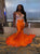 Sweep Train Orange Evening Dresses