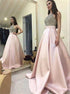 Halter Beaded A Line Satin Prom Dress LBQ3560