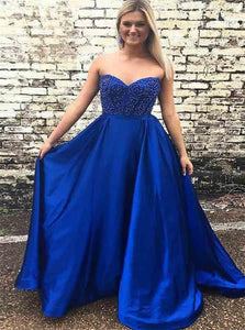 A Line Sweetheart Satin Beadings Prom Dresses