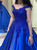 V Neck Royal Blue Satin Appliques Prom Dress Ball Gown 