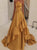 A Line Satin Strapless Pleats Prom Dresses with Ruffle