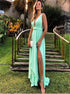 A Line V Neck Chiffon Slit Prom Dress LBQ4052