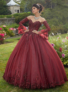 Ball Gown Off the Shoulder Long Sleeves Tulle Appliques Prom Dress