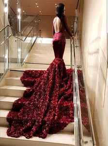 Sweep Train Burgundy  Evening Dresses