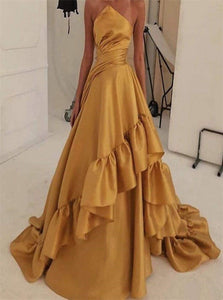 Sweep Train Yellow Evening Dresses