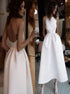 A Line Spaghetti Straps Backless Short Satin Pleats Prom Dress LBQ3654