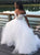 A Line Off the Shoulder White Tulle Appliques Prom Dresses
