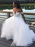 A Line Off the Shoulder White Tulle Appliques Prom Dress LBQ4089