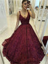 A Line V Neck Lace Appliques Prom Dress LBQ3829