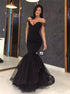 Mermaid Off the Shoulder Sweep Train Ruffles Tulle Prom Dresses LBQ3457